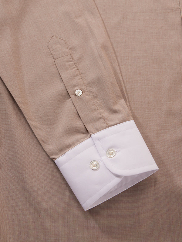 Fil A Fil Sand Solid Full Sleeve Single Cuff Classic Fit Classic Formal Cotton Shirt