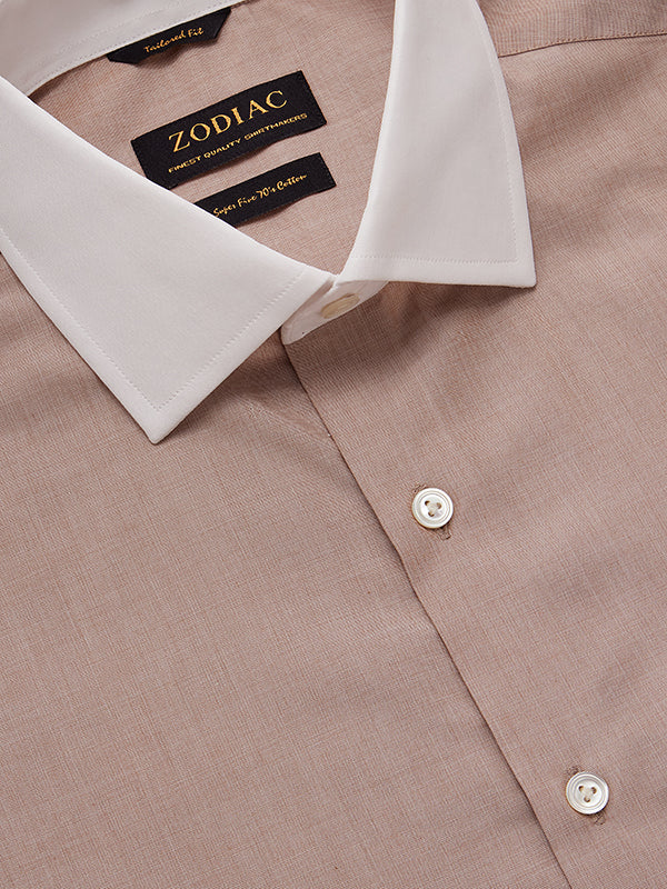 Fil A Fil Sand Solid Full Sleeve Double Cuff Tailored Fit Classic Formal Cotton Shirt