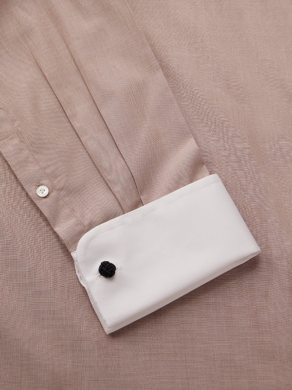 Fil A Fil Sand Solid Full Sleeve Double Cuff Tailored Fit Classic Formal Cotton Shirt