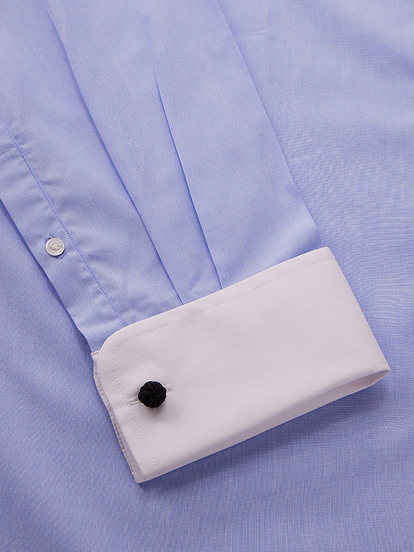 Fil A Fil Sky Solid Full Sleeve Double Cuff Tailored Fit Classic Formal Cotton Shirt
