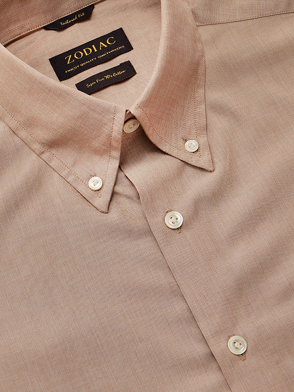 Fil A Fil Sand Solid Full Sleeve Single Cuff Tailored Fit Classic Formal Cotton Without Pocket Shirt