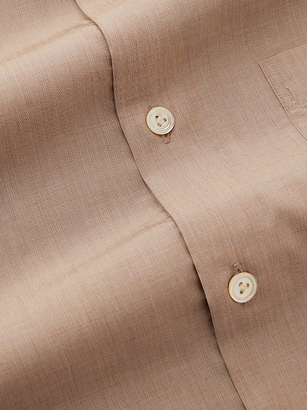 Fil A Fil Sand Solid Full Sleeve Single Cuff Tailored Fit Classic Formal Cotton Without Pocket Shirt