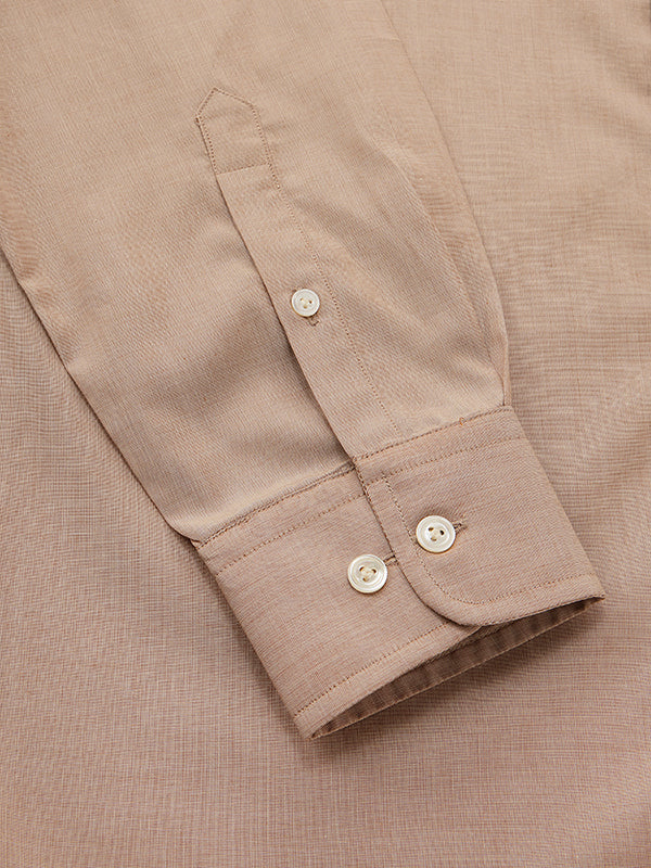 Fil A Fil Sand Solid Full Sleeve Single Cuff Tailored Fit Classic Formal Cotton Without Pocket Shirt