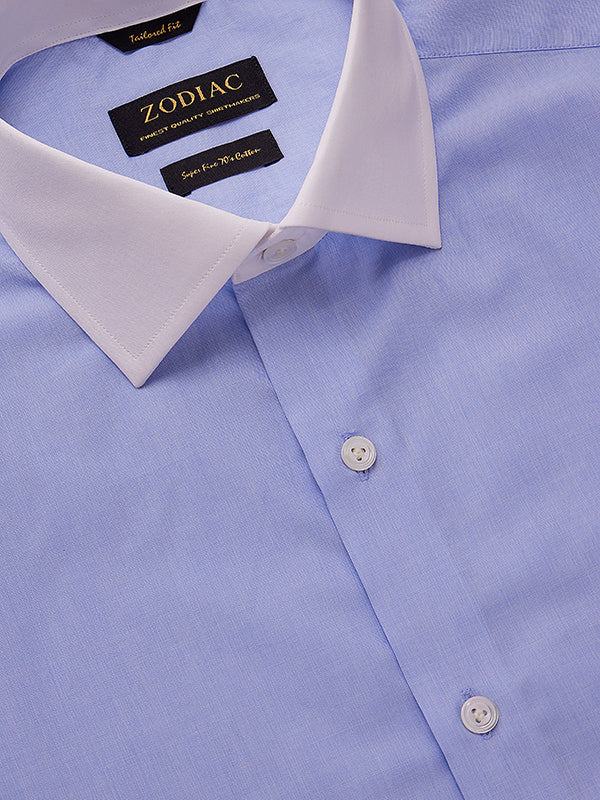 Fil A Fil Sky Solid Full Sleeve Single Cuff Tailored Fit Classic Formal Cotton Shirt