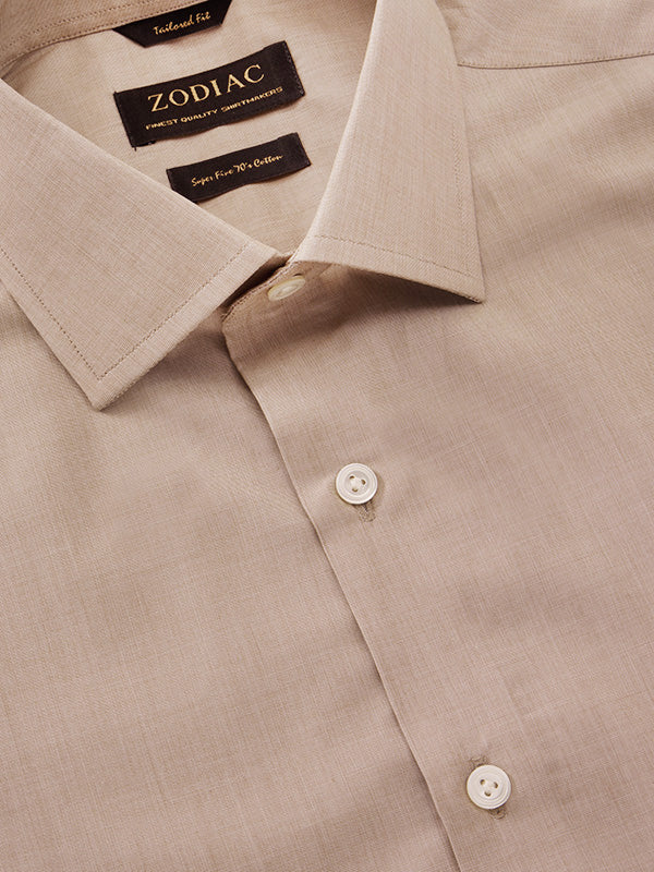Fil A Fil Sand Solid Full Sleeve Single Cuff Tailored Fit Classic Formal Cotton Without Pocket Shirt
