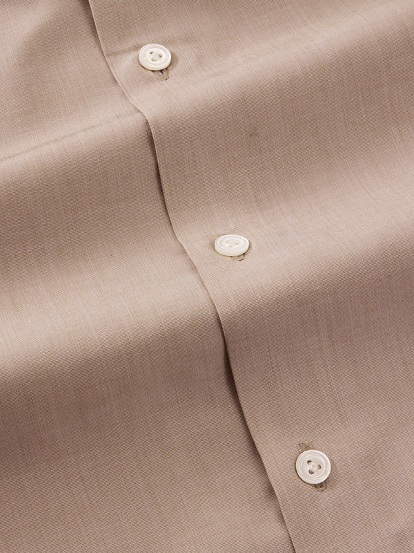 Fil A Fil Sand Solid Full Sleeve Single Cuff Tailored Fit Classic Formal Cotton Without Pocket Shirt
