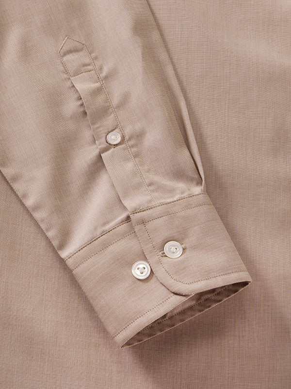 Fil A Fil Sand Solid Full Sleeve Single Cuff Tailored Fit Classic Formal Cotton Without Pocket Shirt