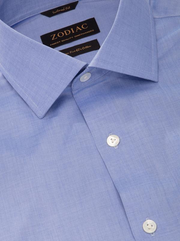Fil A Fil Sky Solid Full Sleeve Single Cuff Tailored Fit Classic Formal Cotton Shirt