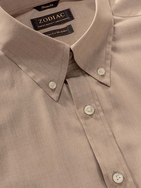 Fil A Fil Sand Solid Full Sleeve Single Cuff Classic Fit Classic Formal Cotton Shirt