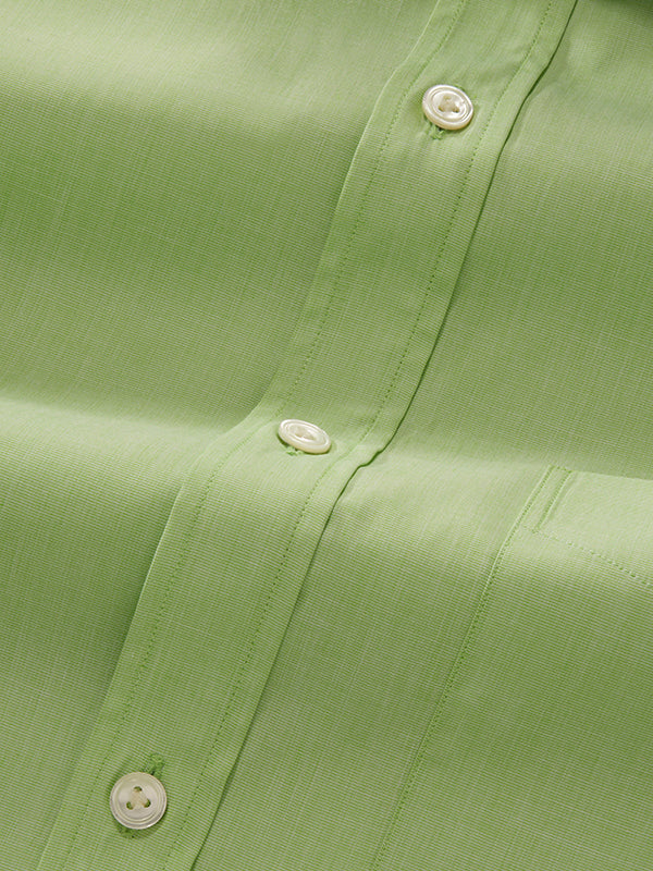 Fil A Fil Green Solid Full Sleeve Single Cuff Classic Fit Semi Formal Cotton Shirt