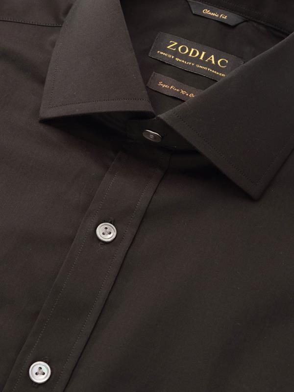 Fine Twill Black Solid Full Sleeve Single Cuff Tailored Fit Semi Formal Dark Super Fine Cotton Shirt