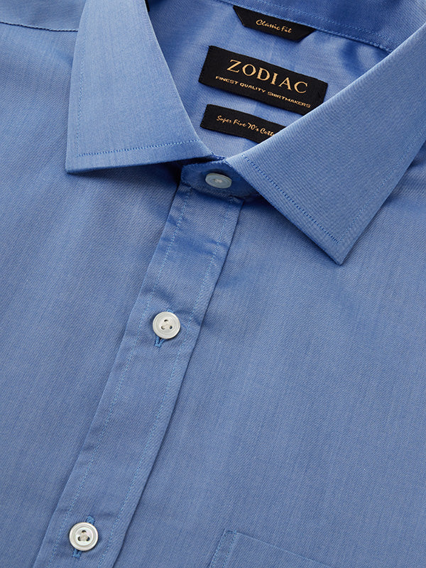 Fine Twill Blue Solid Full Sleeve Single Cuff Classic Fit Semi Formal Super Fine Cotton Shirt