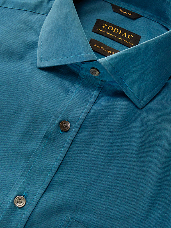 Fine Twill Teal Solid Full Sleeve Single Cuff Classic Fit Semi Formal Dark Super Fine Cotton Shirt