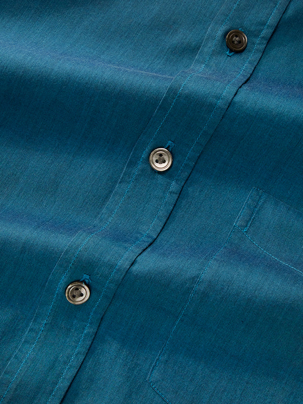 Fine Twill Teal Solid Full Sleeve Single Cuff Classic Fit Semi Formal Dark Super Fine Cotton Shirt