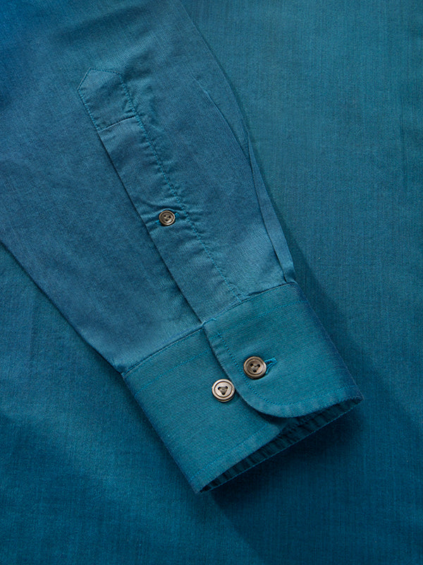 Fine Twill Teal Solid Full Sleeve Single Cuff Classic Fit Semi Formal Dark Super Fine Cotton Shirt