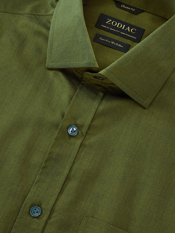 Fine Twill Olive Solid Full Sleeve Single Cuff Classic Fit Semi Formal Super Fine Cotton Shirt