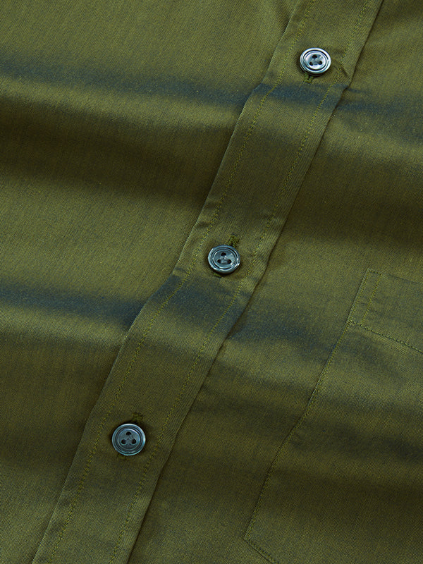 Fine Twill Olive Solid Full Sleeve Single Cuff Classic Fit Semi Formal Super Fine Cotton Shirt
