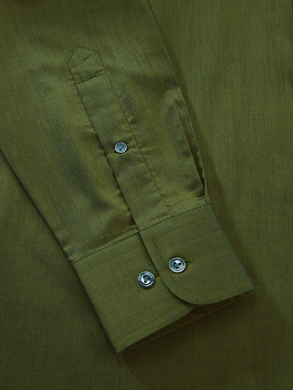 Fine Twill Olive Solid Full Sleeve Single Cuff Classic Fit Semi Formal Super Fine Cotton Shirt