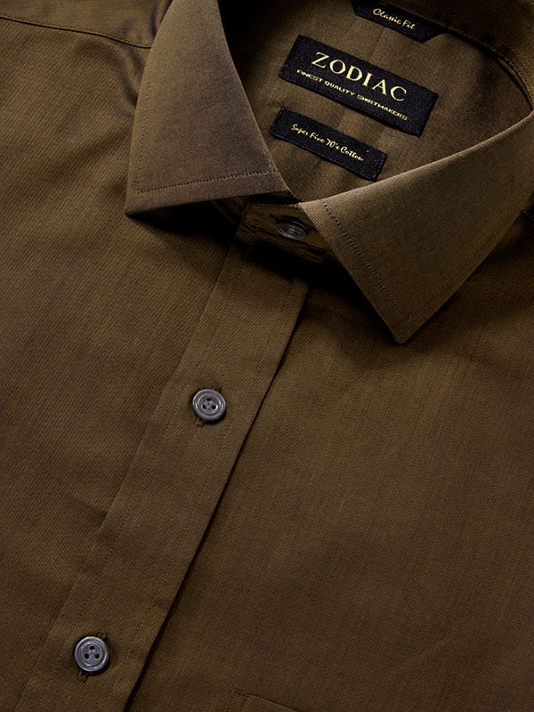 Fine Twill Chocolate Solid Full Sleeve Single Cuff Classic Fit Semi Formal Super Fine Cotton Shirt
