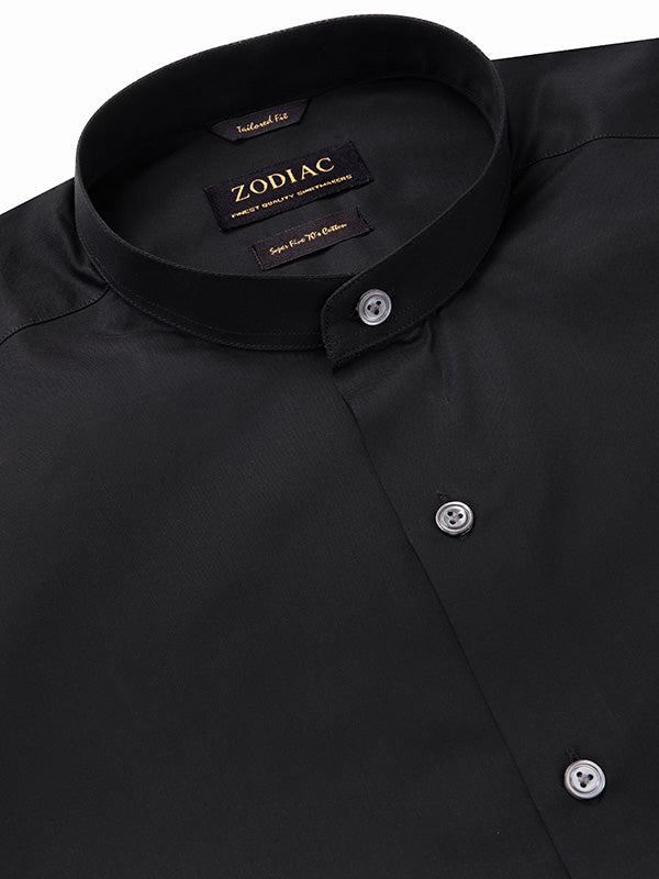 Fine Twill Black Solid Full Sleeve Single Cuff Tailored Fit Semi Formal Super Fine Cotton Shirt