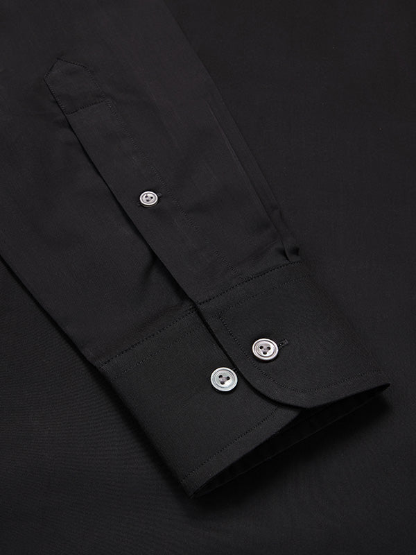 Fine Twill Black Solid Full Sleeve Single Cuff Tailored Fit Semi Formal Super Fine Cotton Shirt
