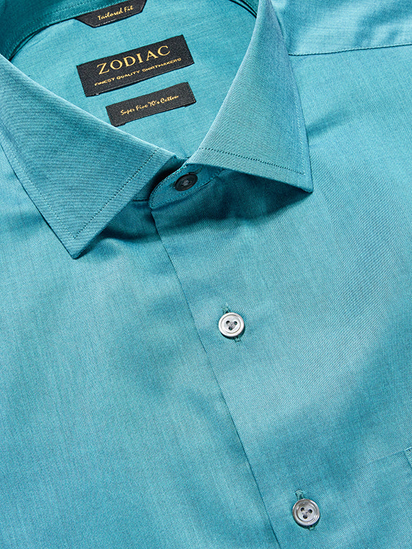Fine Twill Green Solid Full Sleeve Single Cuff Tailored Fit Semi Formal Super Fine Cotton Shirt