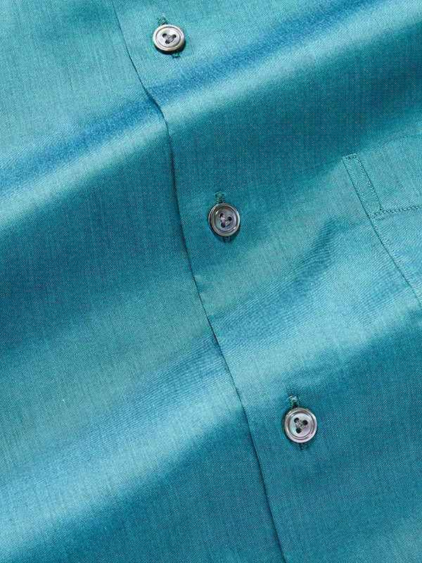 Fine Twill Green Solid Full Sleeve Single Cuff Tailored Fit Semi Formal Super Fine Cotton Shirt