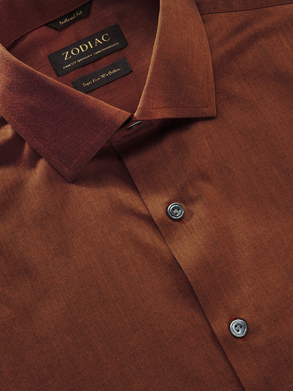 Fine Twill Rust Solid Full Sleeve Single Cuff Tailored Fit Semi Formal Super Fine Cotton Shirt