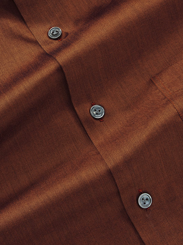 Fine Twill Rust Solid Full Sleeve Single Cuff Tailored Fit Semi Formal Super Fine Cotton Shirt