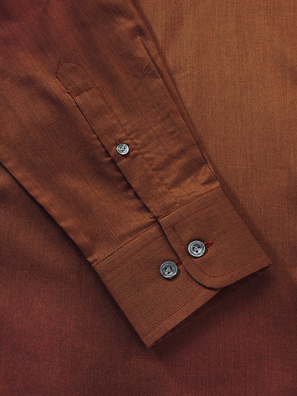 Fine Twill Rust Solid Full Sleeve Single Cuff Tailored Fit Semi Formal Super Fine Cotton Shirt