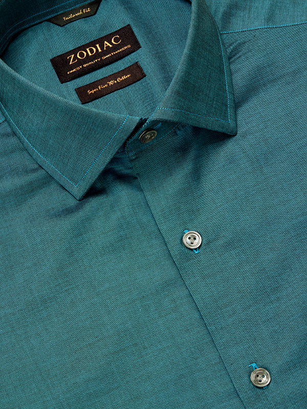 Fine Twill Teal Solid Full Sleeve Single Cuff Tailored Fit Semi Formal Super Fine Cotton Shirt