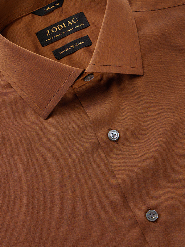 Fine Twill Brown Solid Full Sleeve Single Cuff Tailored Fit Semi Formal Super Fine Cotton Shirt