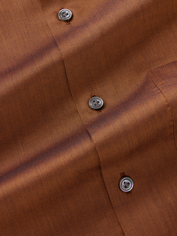 Fine Twill Brown Solid Full Sleeve Single Cuff Tailored Fit Semi Formal Super Fine Cotton Shirt