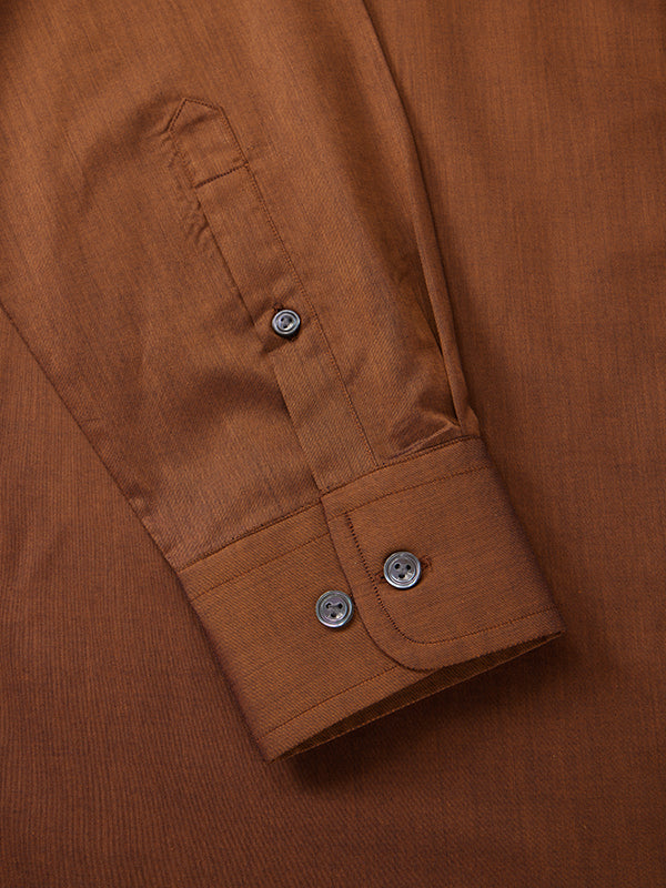 Fine Twill Brown Solid Full Sleeve Single Cuff Tailored Fit Semi Formal Super Fine Cotton Shirt