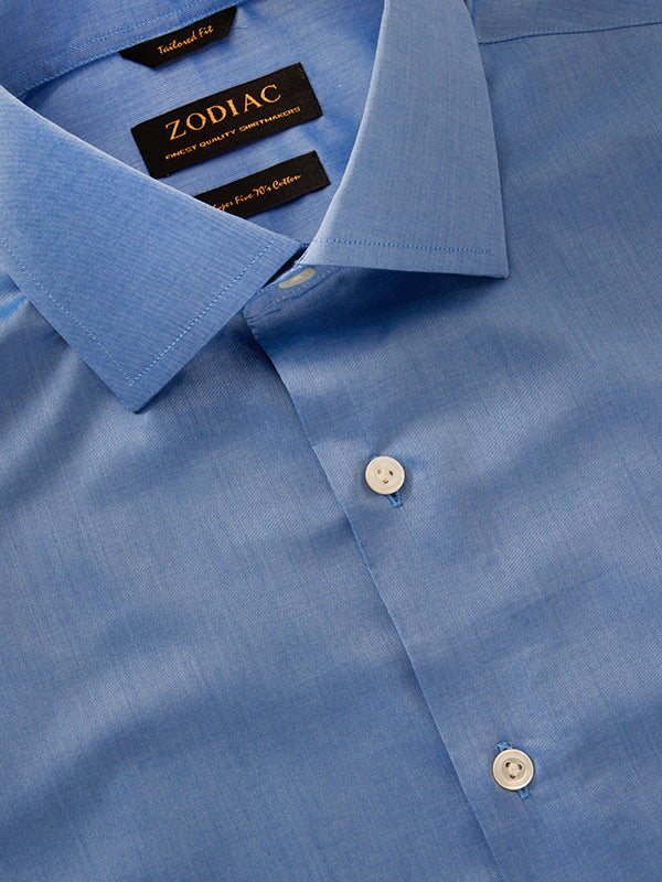 Fine Twill Blue Solid Full Sleeve Single Cuff Tailored Fit Semi Formal Super Fine Cotton Without Pocket Shirt
