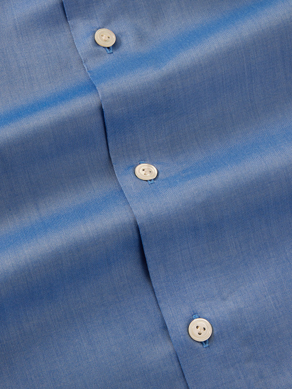 Fine Twill Blue Solid Full Sleeve Single Cuff Tailored Fit Semi Formal Super Fine Cotton Without Pocket Shirt
