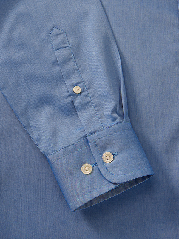 Fine Twill Blue Solid Full Sleeve Single Cuff Tailored Fit Semi Formal Super Fine Cotton Without Pocket Shirt