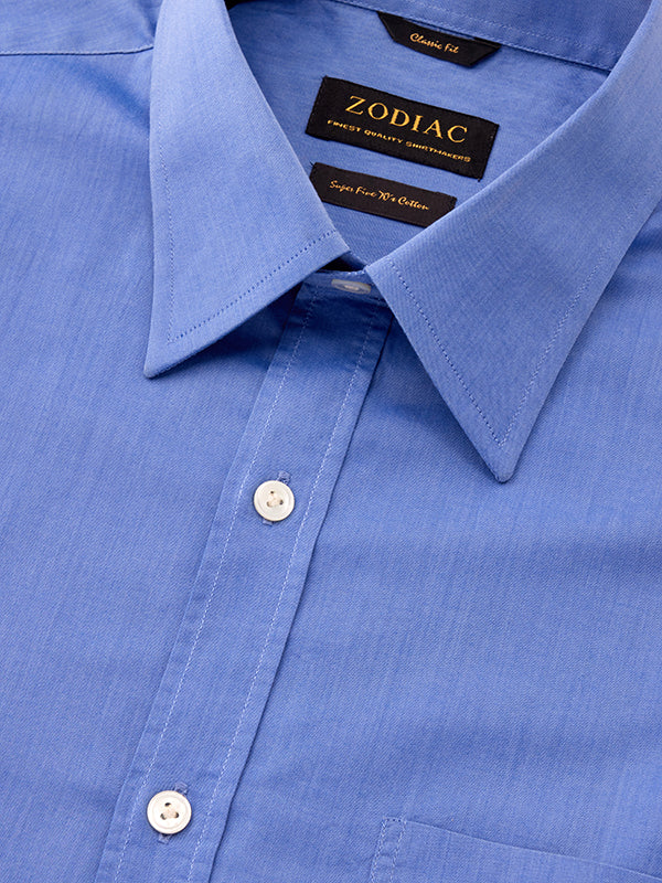 Fine Twill Blue Solid Full Sleeve Single Cuff Classic Fit Semi Formal Super Fine Cotton Shirt