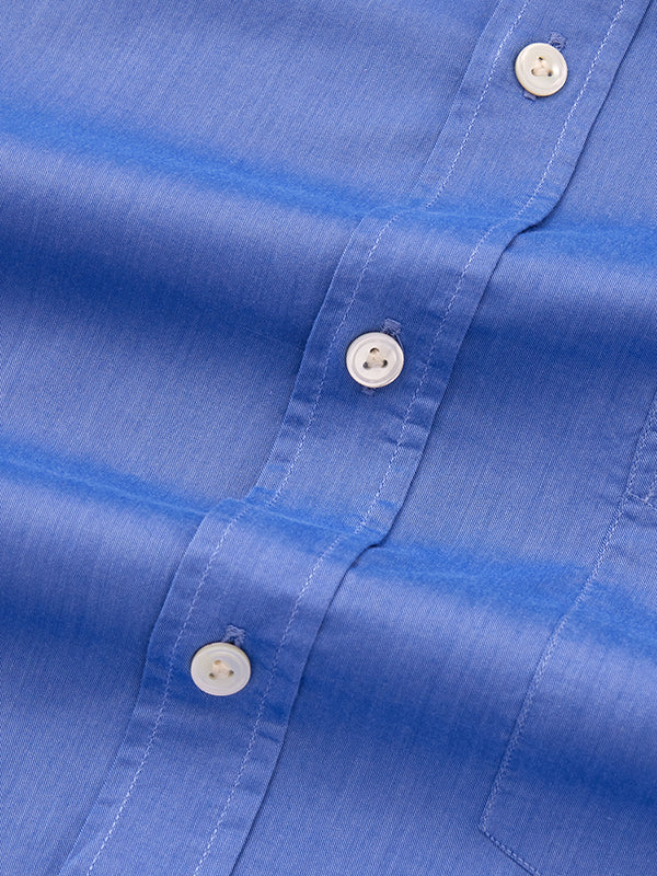 Fine Twill Blue Solid Full Sleeve Single Cuff Classic Fit Semi Formal Super Fine Cotton Shirt