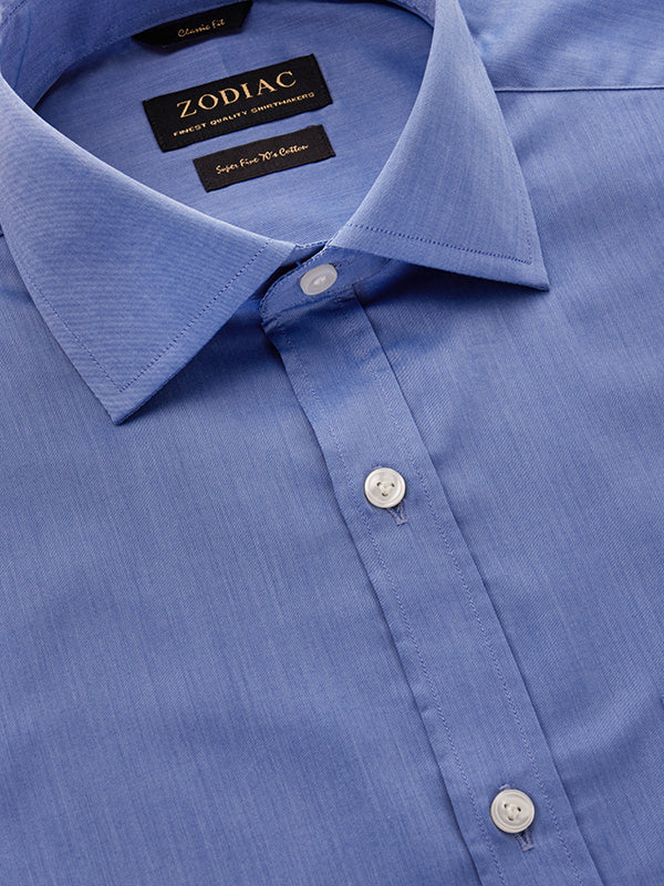 Fine Twill Blue Solid Full Sleeve Single Cuff Classic Fit Semi Formal Super Fine Cotton Shirt