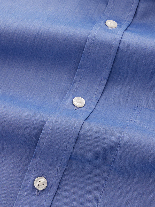 Fine Twill Blue Solid Full Sleeve Single Cuff Classic Fit Semi Formal Super Fine Cotton Shirt