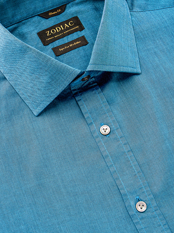 Fine Twill Teal Solid Full Sleeve Single Cuff Classic Fit Semi Formal Super Fine Cotton Shirt