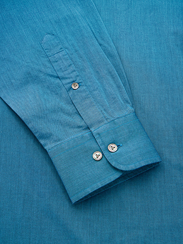 Fine Twill Teal Solid Full Sleeve Single Cuff Classic Fit Semi Formal Super Fine Cotton Shirt