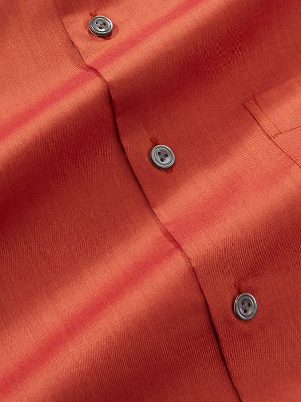 Fine Twill Rust Solid Full Sleeve Single Cuff Tailored Fit Semi Formal Super Fine Cotton Shirt