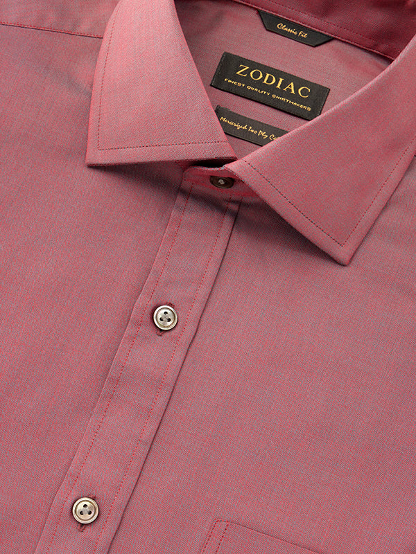 Herring Bone Wine Solid Full Sleeve Single Cuff Classic Fit Semi Formal Dark Two Ply Mercerized Cotton Shirt