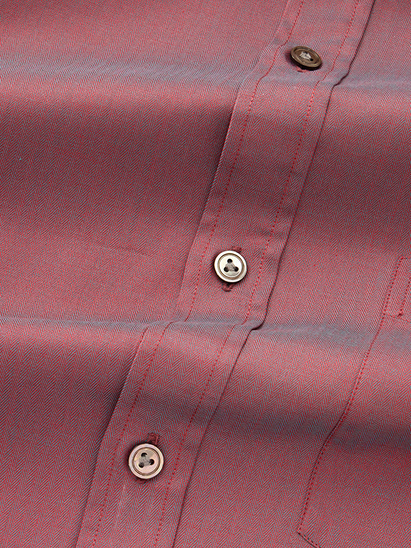 Herring Bone Wine Solid Full Sleeve Single Cuff Classic Fit Semi Formal Dark Two Ply Mercerized Cotton Shirt