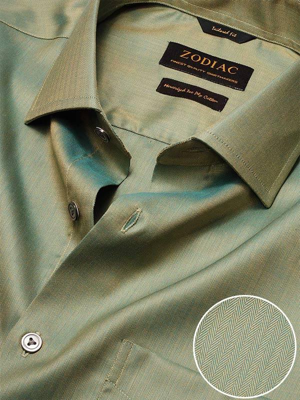 Herring Green Solid Full Sleeve Single Cuff Tailored Fit Semi Formal Dark Two Ply Mercerized Cotton Shirt