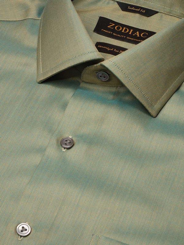 Herring Green Solid Full Sleeve Single Cuff Tailored Fit Semi Formal Dark Two Ply Mercerized Cotton Shirt