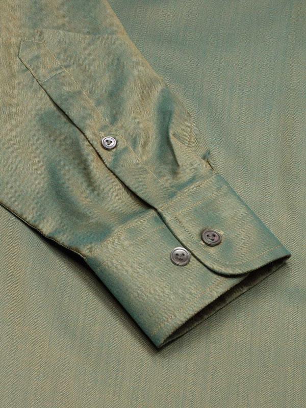 Herring Green Solid Full Sleeve Single Cuff Tailored Fit Semi Formal Dark Two Ply Mercerized Cotton Shirt