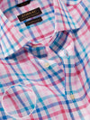 Positano Pink Check Half Sleeve Classic Fit Semi Formal French Flax Linen Shirt